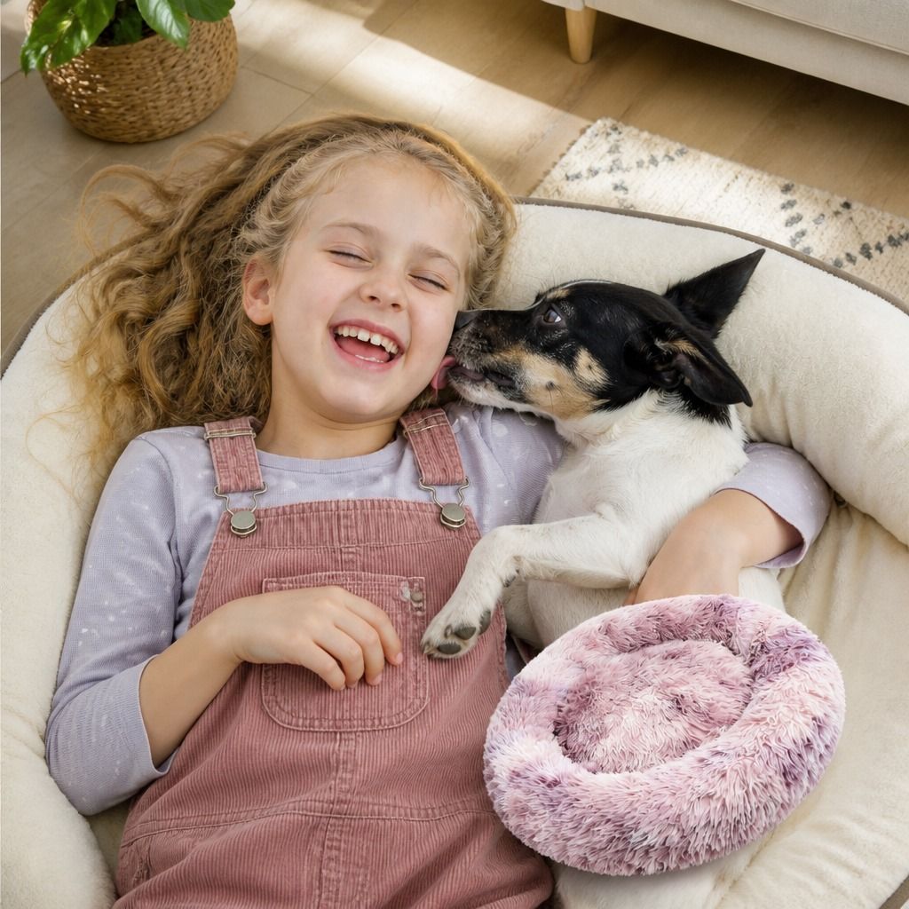 Dog Cat Pet Calming Bed Warm Soft Plush Round Nest Comfy Sleeping Cave MEL 120cm view 10