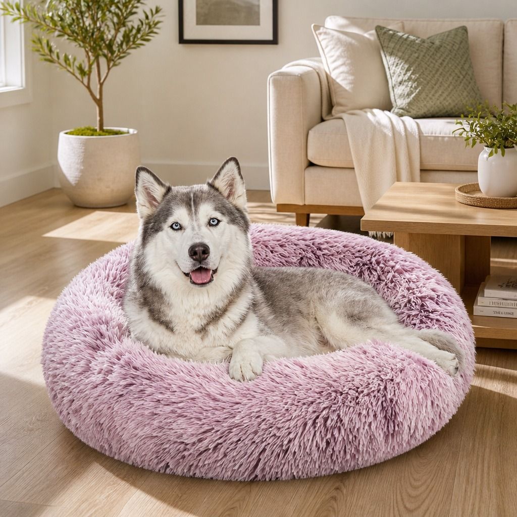 Dog Cat Pet Calming Bed Warm Soft Plush Round Nest Comfy Sleeping Cave MEL 120cm view 12