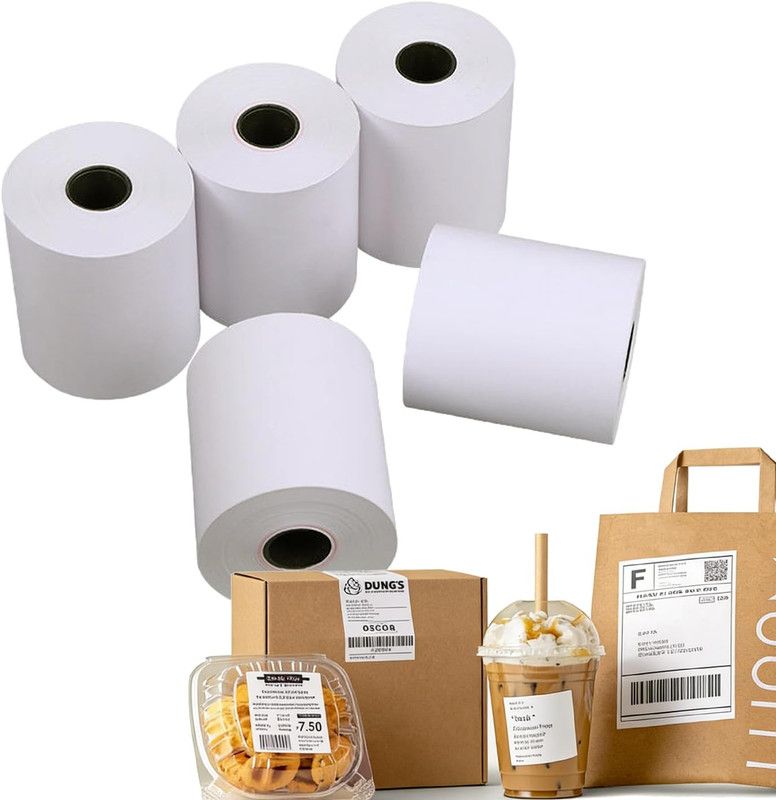 6 Rolls Linerless Printing Label Paper 80 mm × 52 m for Takeaway Shop Restaurant view 7