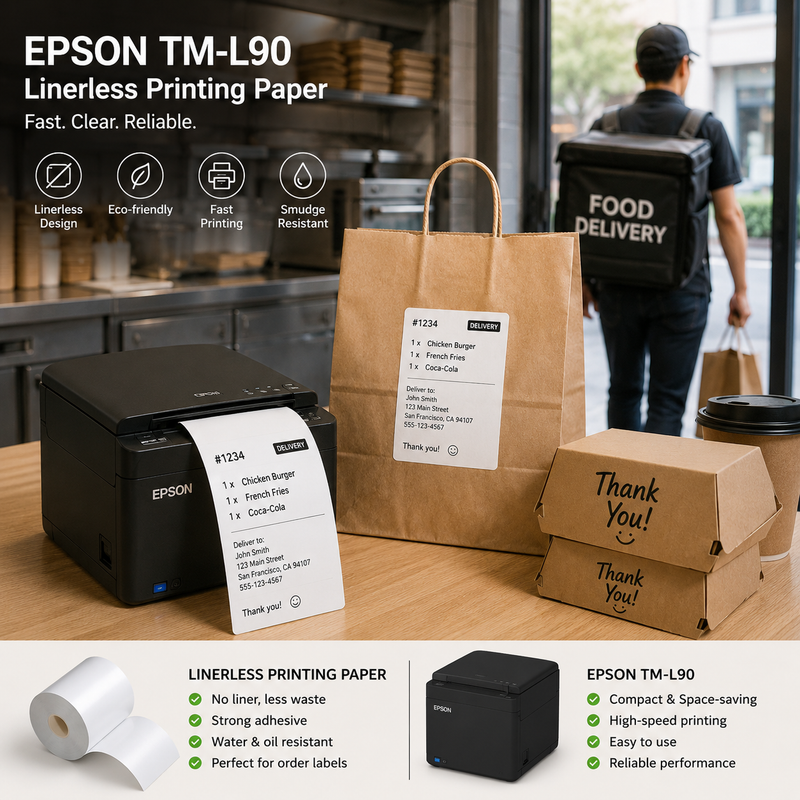 6 Rolls Linerless Printing Label Paper 80 mm × 52 m for Takeaway Shop Restaurant view 8