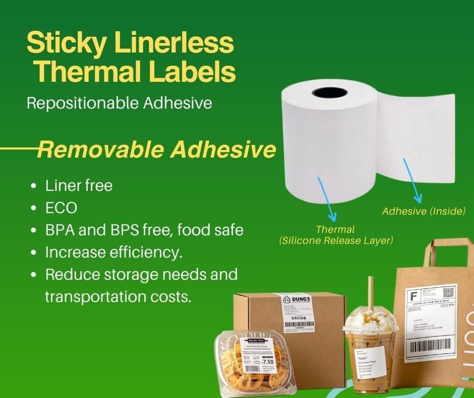 6 Rolls Linerless Printing Label Paper 80 mm × 52 m for Takeaway Shop Restaurant view 9