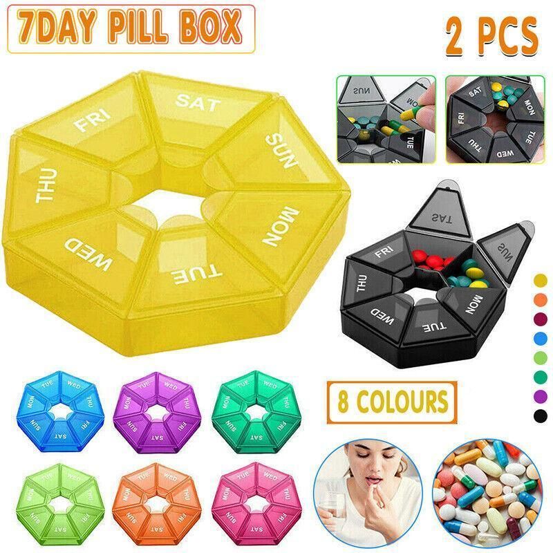 Weekly Pill Organiser 7 Day Medicine Box Tablet Case Dispenser 2 Pack - Red view 2