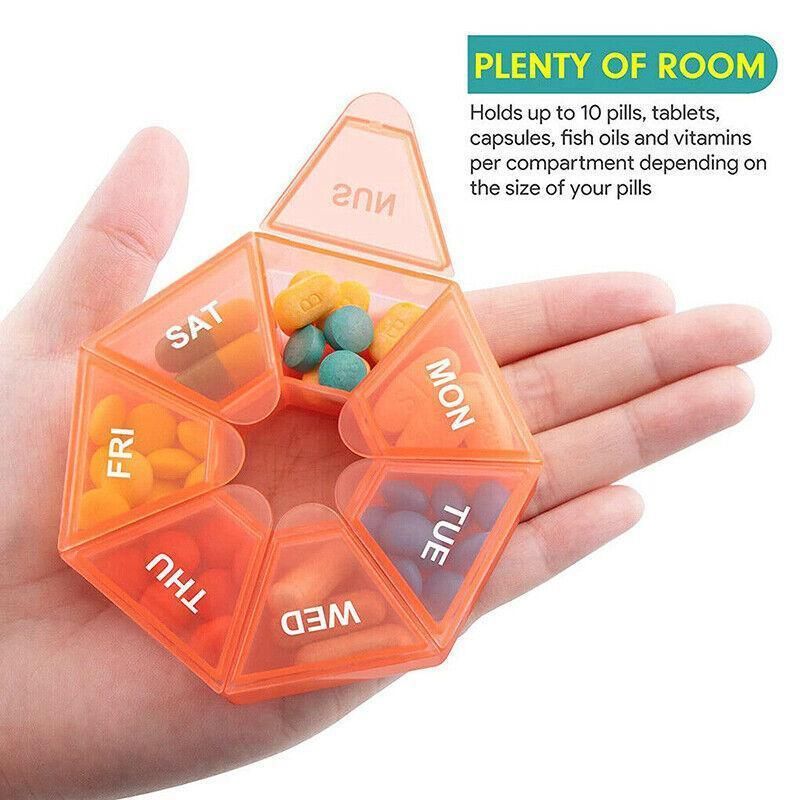 Weekly Pill Organiser 7 Day Medicine Box Tablet Case Dispenser 2 Pack - Red view 5