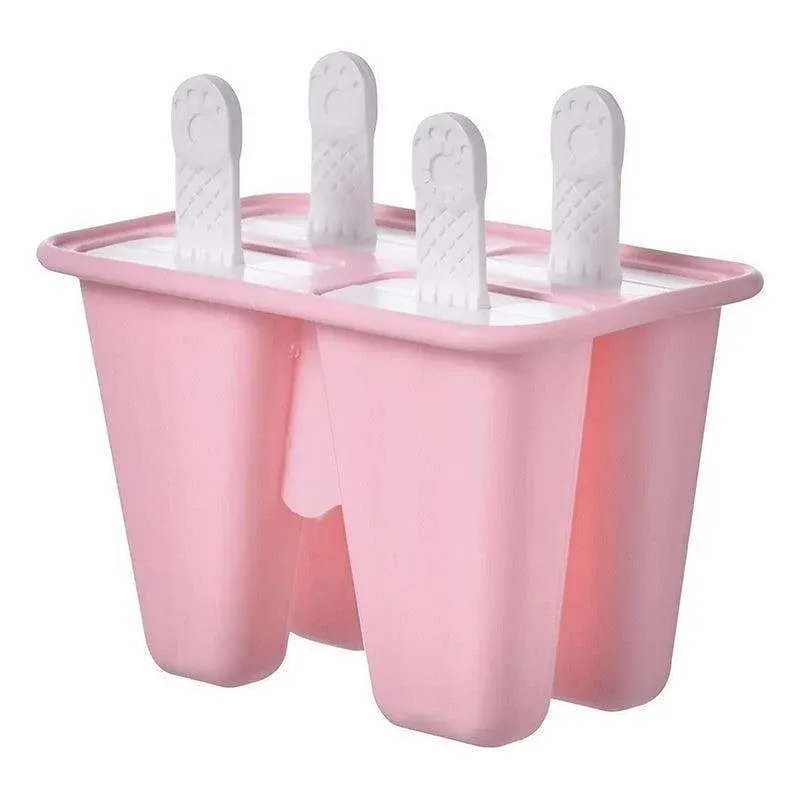 Silicone Ice Cream Mould Block Frozen Molds Icy Pole Jelly Popsicle - Pink-4Grid — image 1