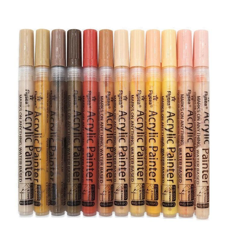 12 Colours Acrylic Paint Pens Markers Skin Tone view 2