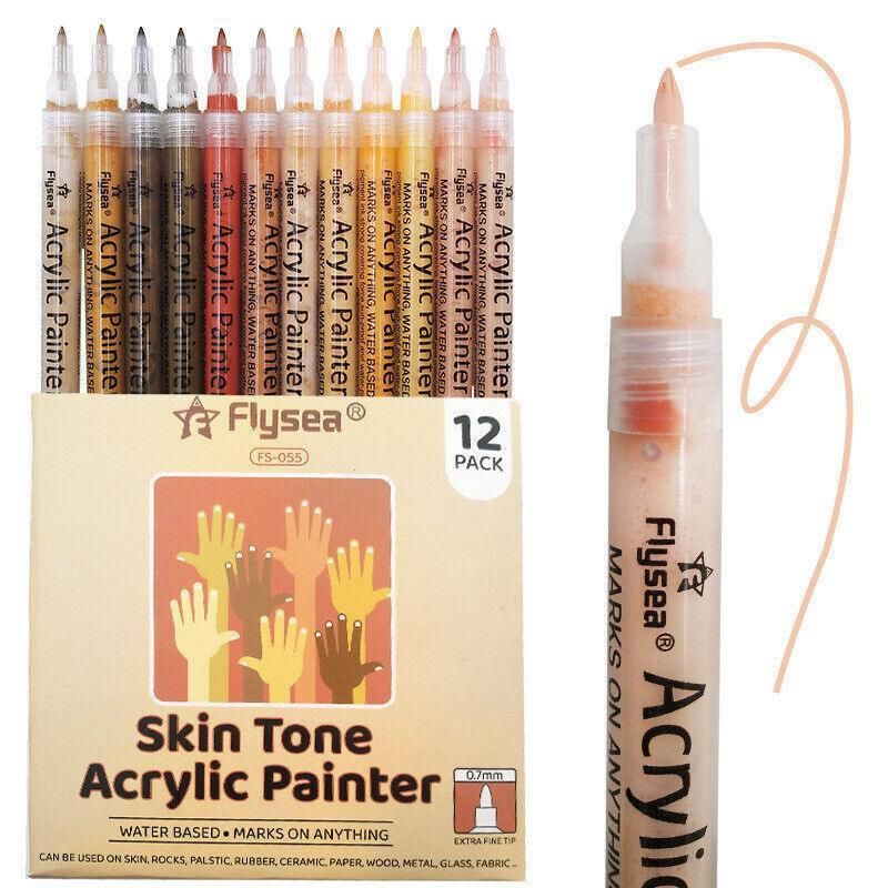 12 Colours Acrylic Paint Pens Markers Skin Tone view 3