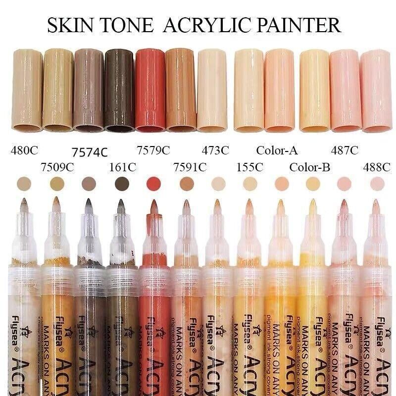 12 Colours Acrylic Paint Pens Markers Skin Tone view 8