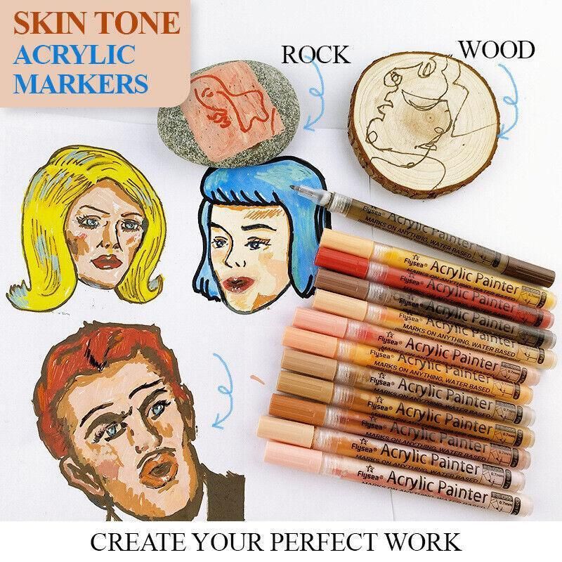 12 Colours Acrylic Paint Pens Markers Skin Tone view 9