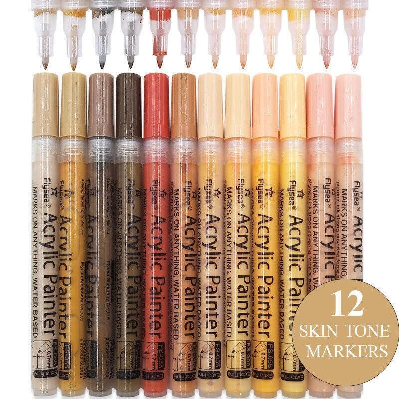 12 Colours Acrylic Paint Pens Markers Skin Tone view 12