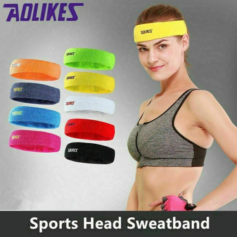 Aolikes Headbands Sweatband Cotton Hair Gym Yoga Stretch Sport Sweat Band - Black view 2