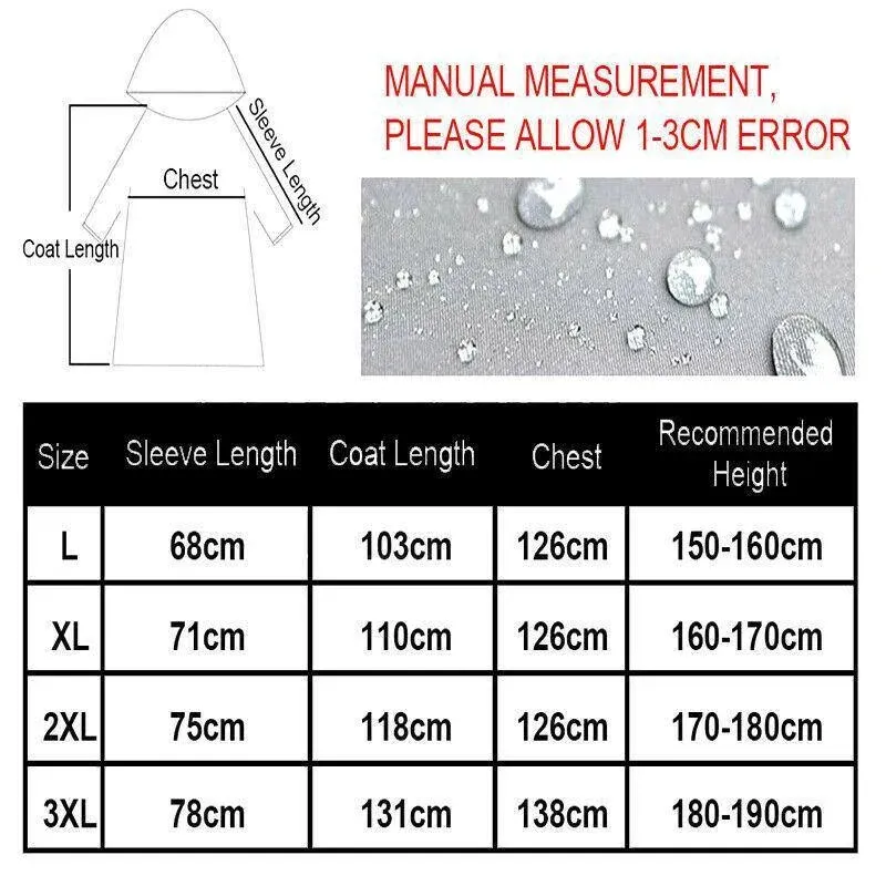 Unisex Waterproof Raincoat XL Size Lightweight Hooded Long Work Outdoor view 13