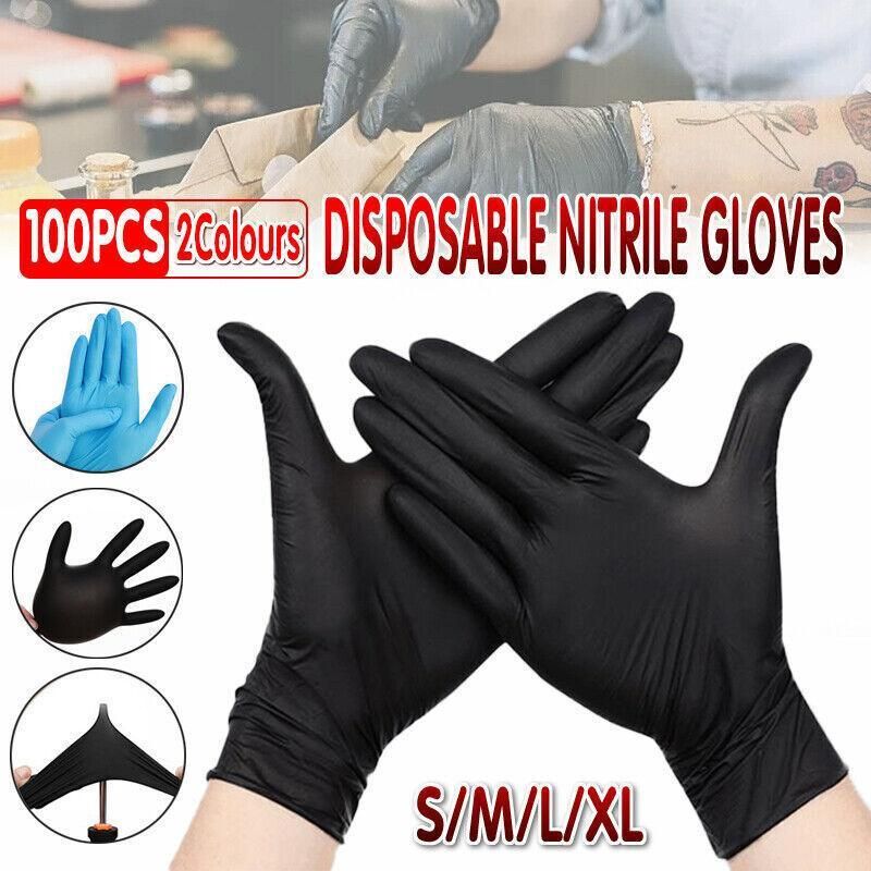 Thick Black Nitrile Gloves Industrial Mechanic Tattoo Tradie Rubber Protection - M view 2