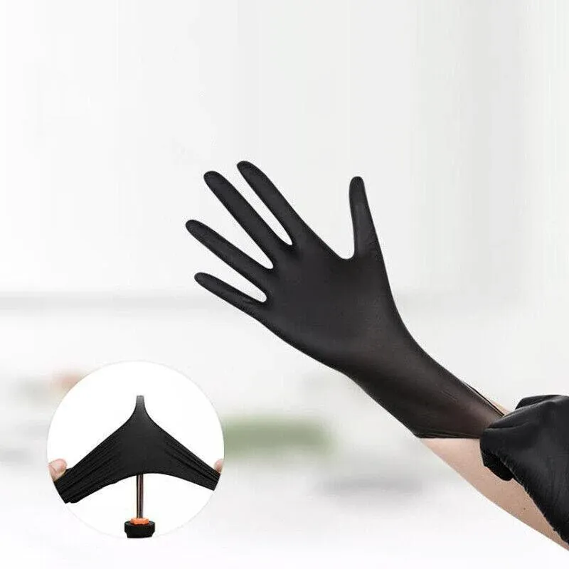 Thick Black Nitrile Gloves Industrial Mechanic Tattoo Tradie Rubber Protection - M view 11