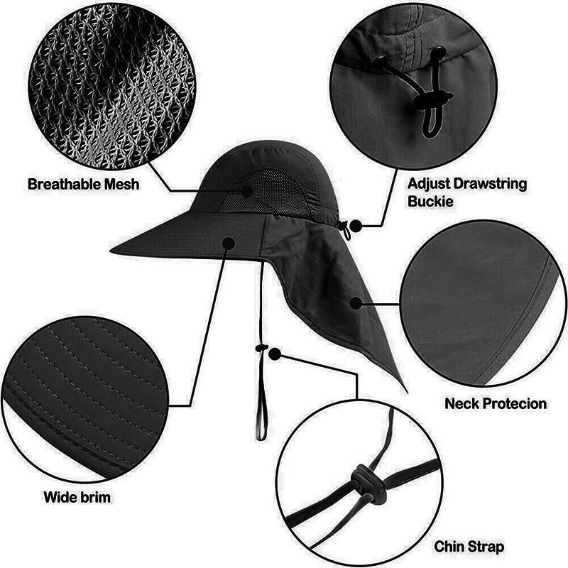 1x Neck Flap Cap Unisex Outdoor Sport Fishing Hat Sun Protection Wide Brim view 6