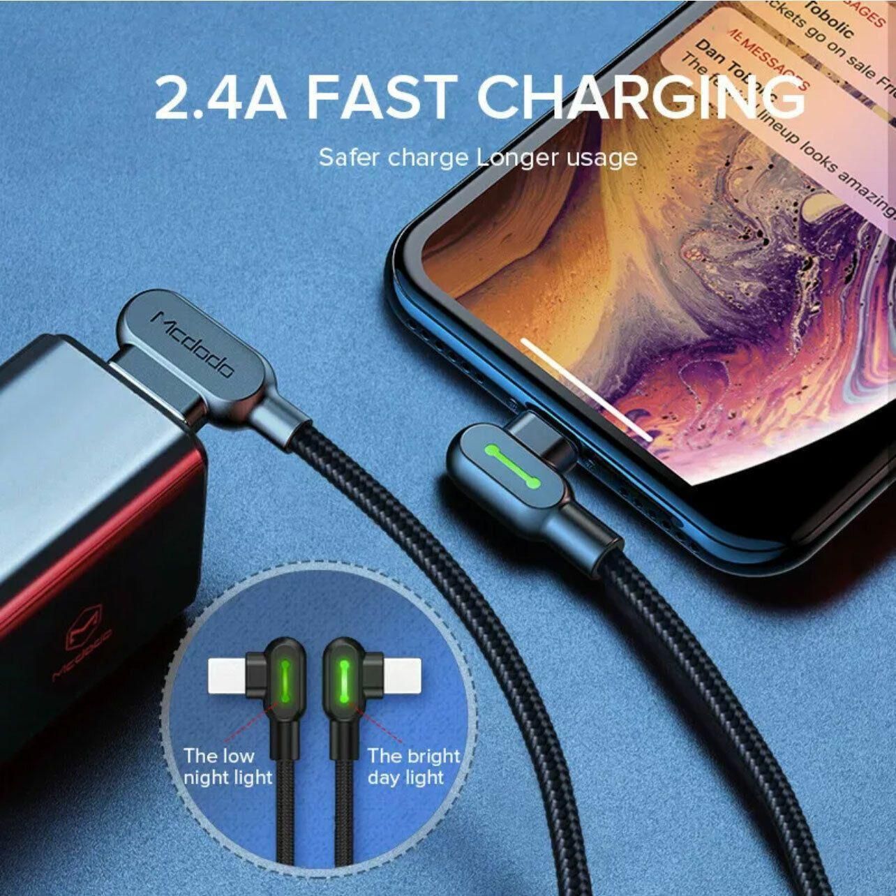 Mcdodo Fast Usb Cable Heavy Duty Charging Syn Charger Iphone 90 Degree Angle view 9