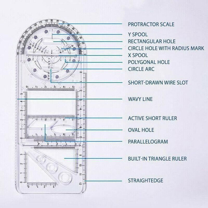 Multifunctional Geometric Ruler Student Mathematics Drawing Tools School view 11