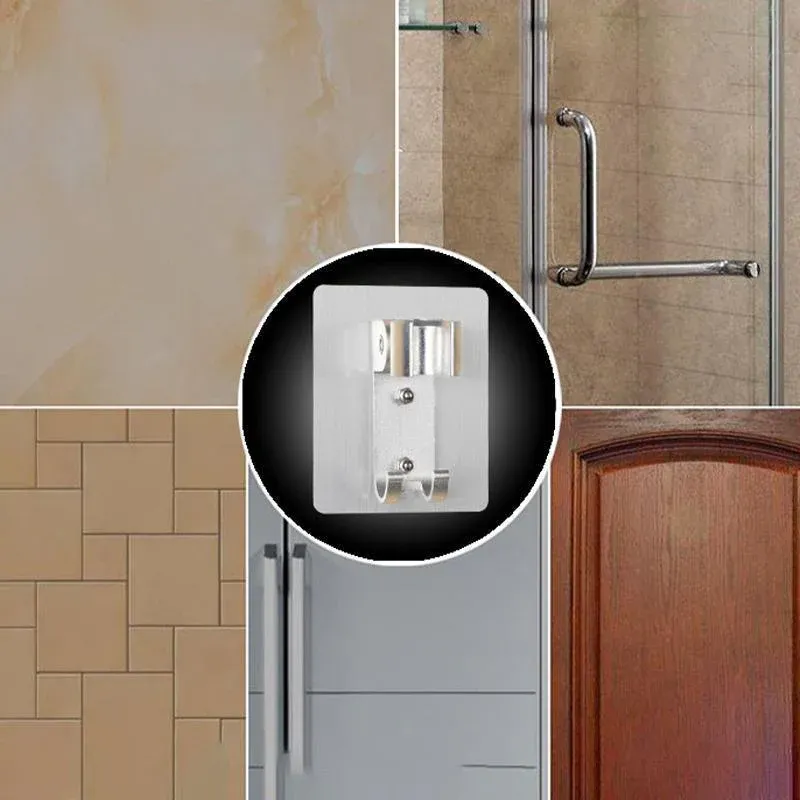 Adjustable Bracket Suction Shower Head Handset Holder Bathroom Wall Mount +Hooks view 4