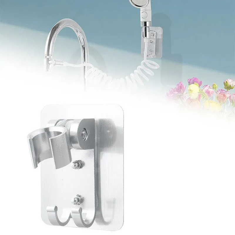 Adjustable Bracket Suction Shower Head Handset Holder Bathroom Wall Mount +Hooks view 10
