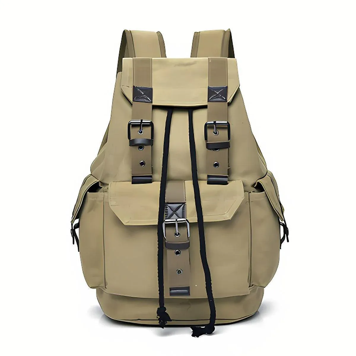 Unisex Retro Rucksack Large Capacity Travel Bag Leisure Backpack Schoolbag - Khaki — image 1