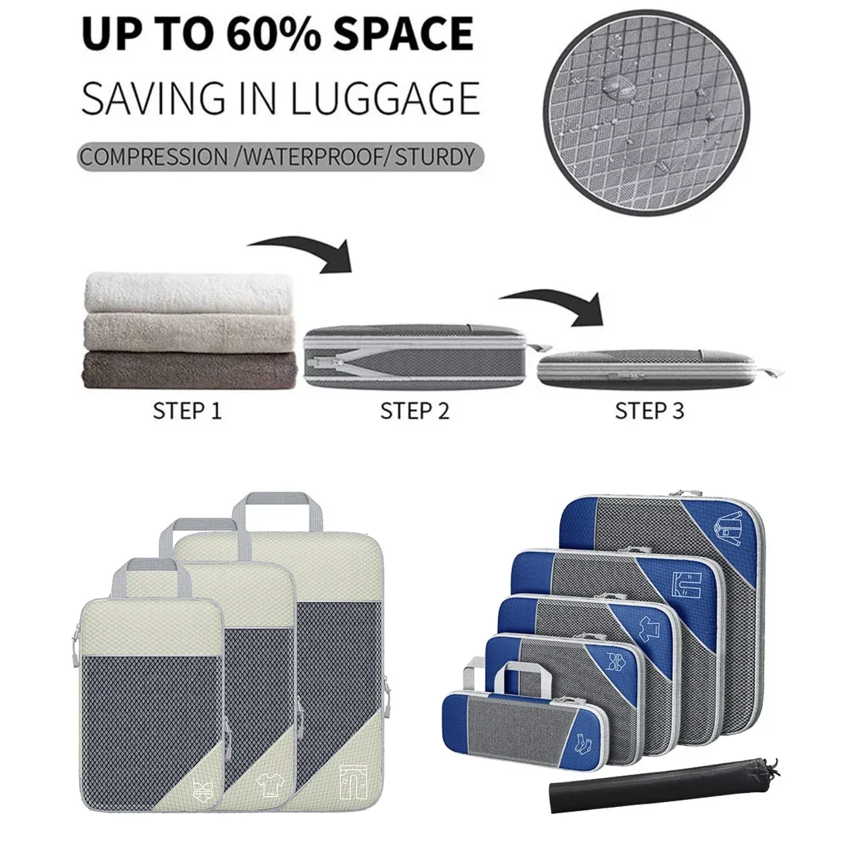 6PCS Compression Packing Cubes Expandable Luggage Storage Bag Travel Packing view 5