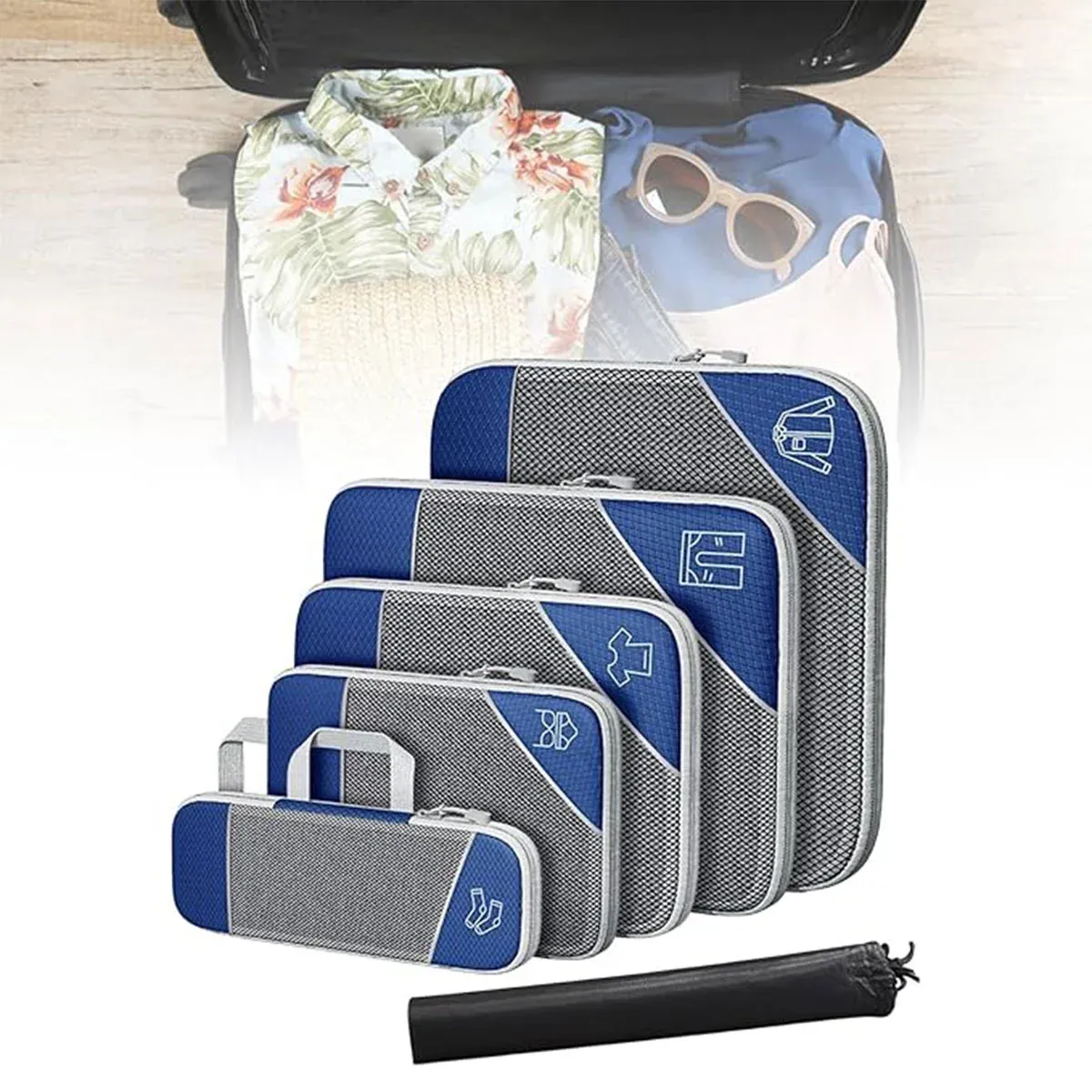 6PCS Compression Packing Cubes Expandable Luggage Storage Bag Travel Packing view 12