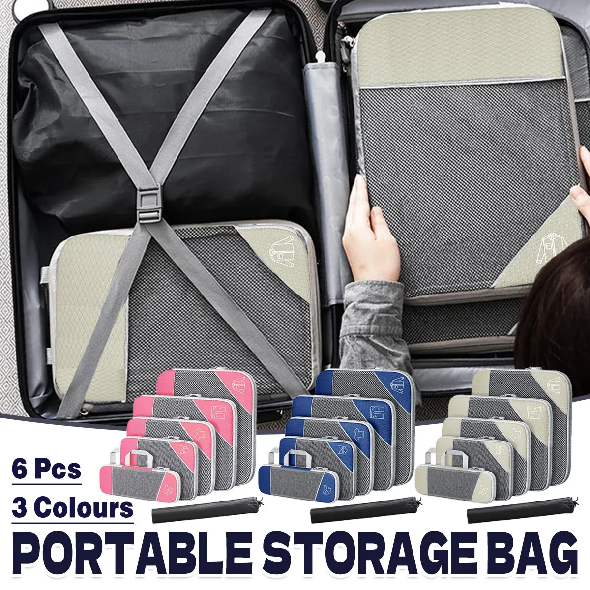 6PCS Compression Packing Cubes Expandable Luggage Storage Bag Travel Packing view 2