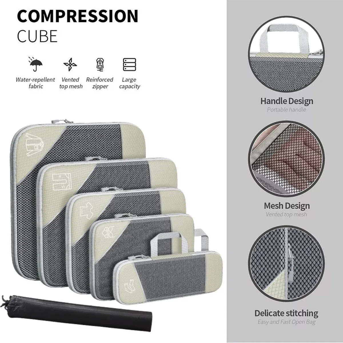 6PCS Compression Packing Cubes Expandable Luggage Storage Bag Travel Packing view 8
