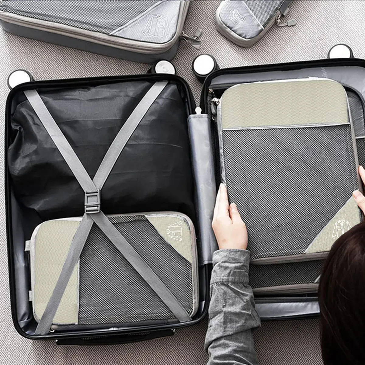6PCS Compression Packing Cubes Expandable Luggage Storage Bag Travel Packing view 9