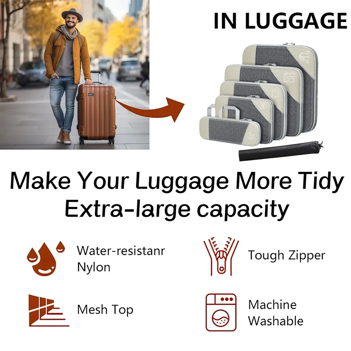 6PCS Compression Packing Cubes Expandable Luggage Storage Bag Travel Packing view 10