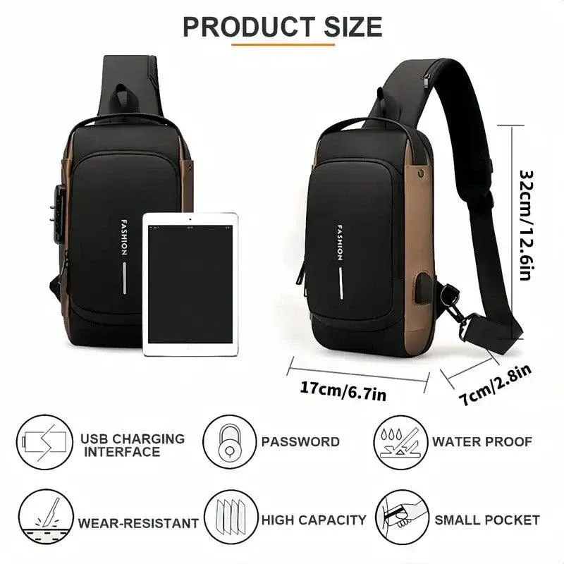 Multi-Function Password Lock Shoulder Bag Anti-Theft Crossbody Sling Bag Travel view 3