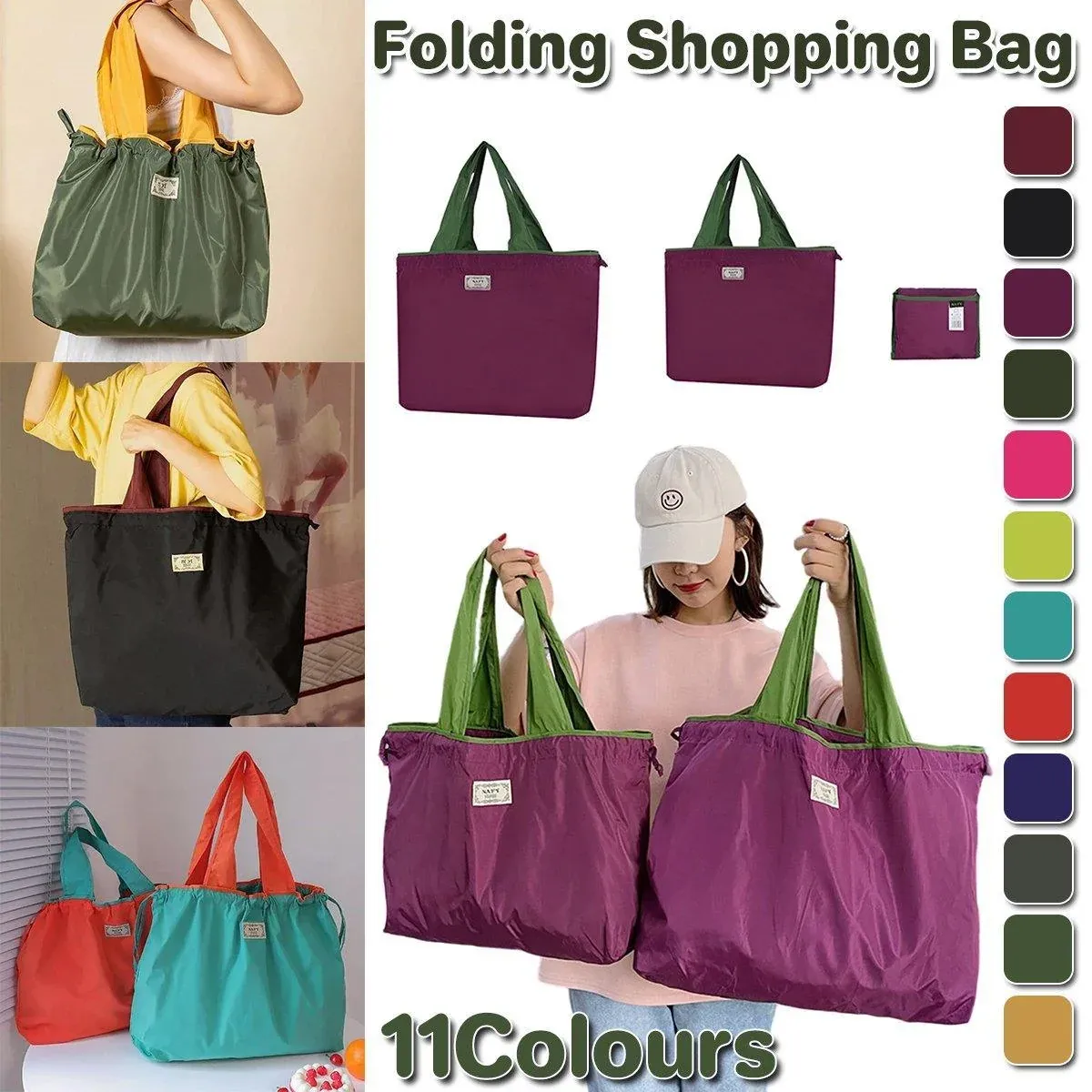 Ultra-Light Foldable Large Capacity Portable Shopping Bag with Drawstring view 2