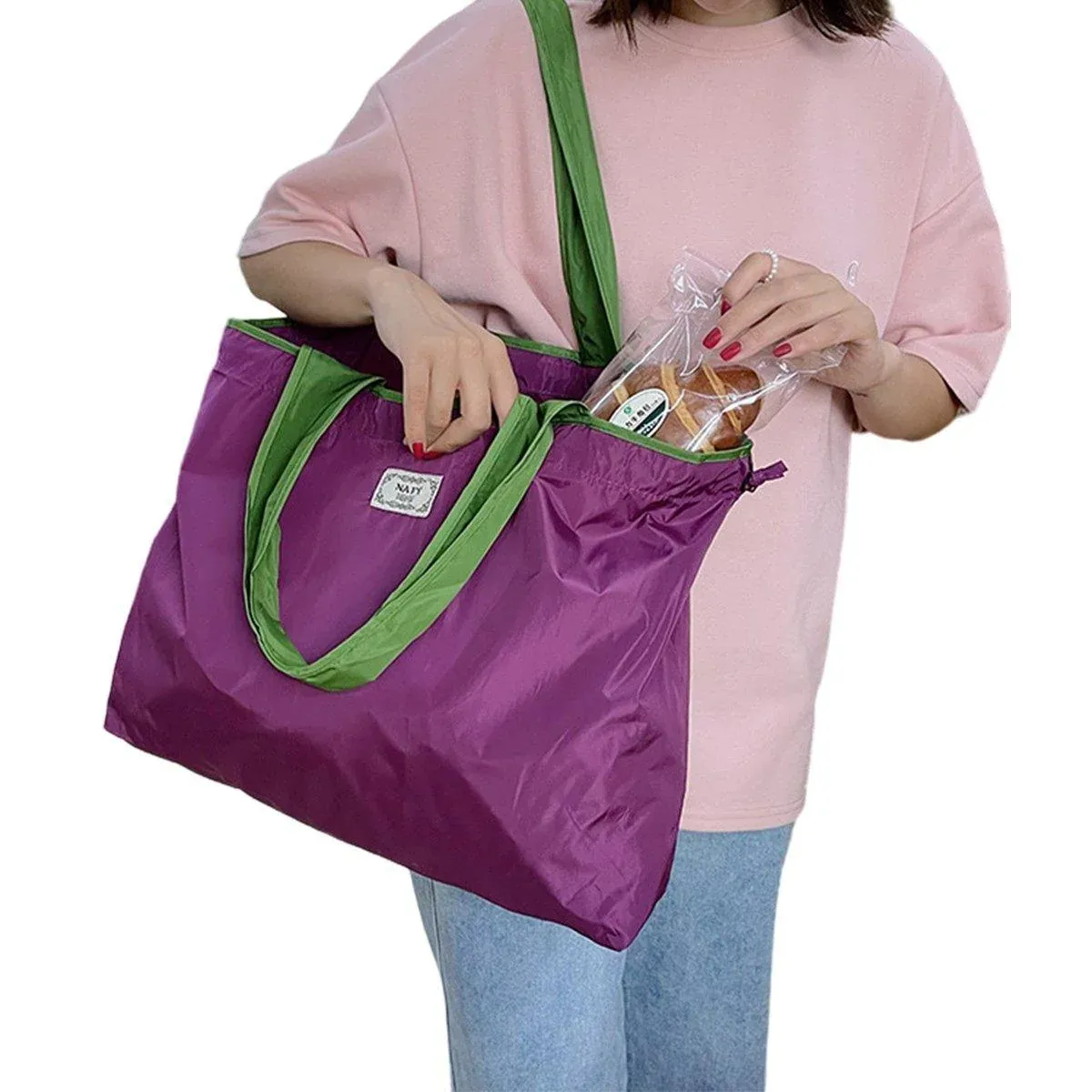 Ultra-Light Foldable Large Capacity Portable Shopping Bag with Drawstring view 8