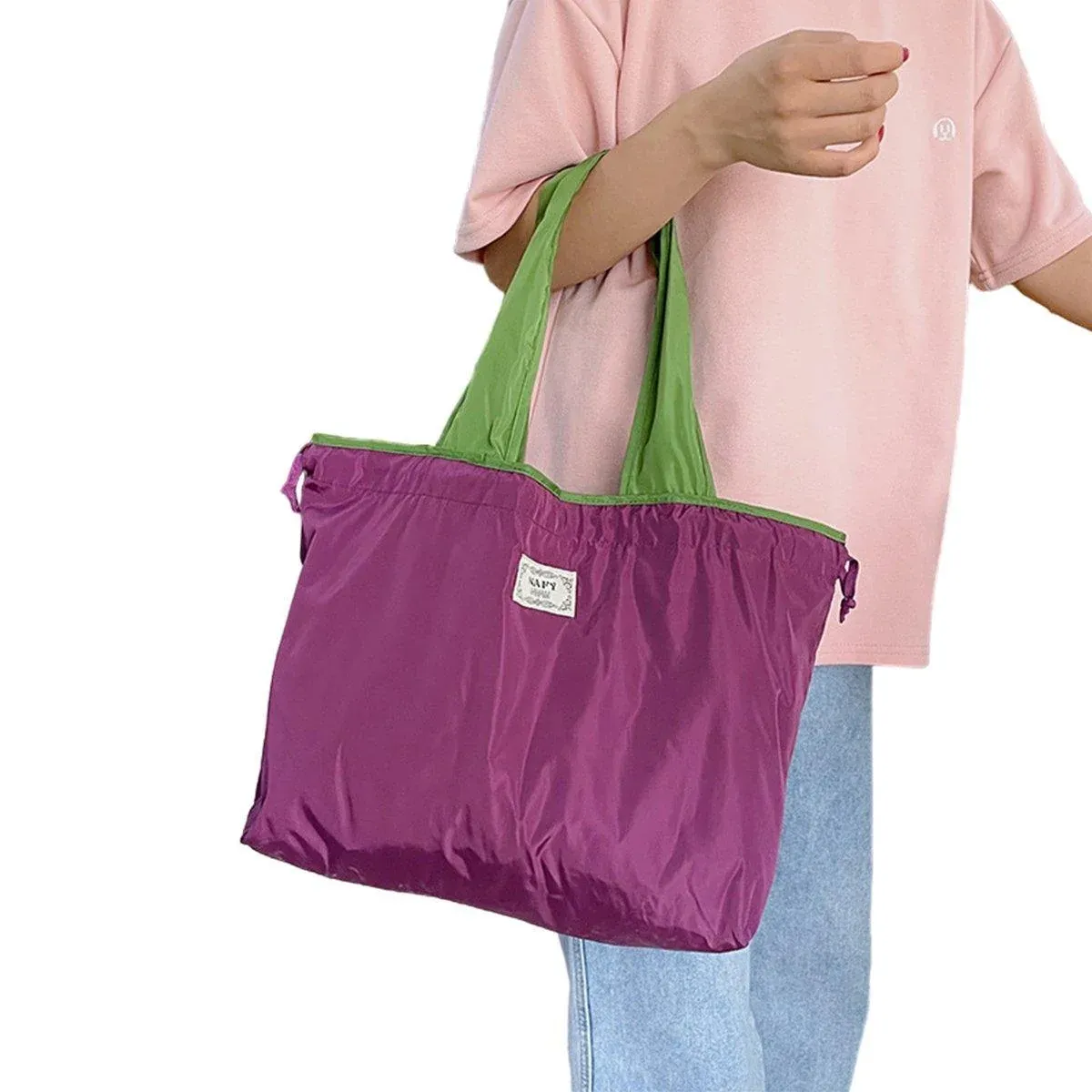 Ultra-Light Foldable Large Capacity Portable Shopping Bag with Drawstring view 12