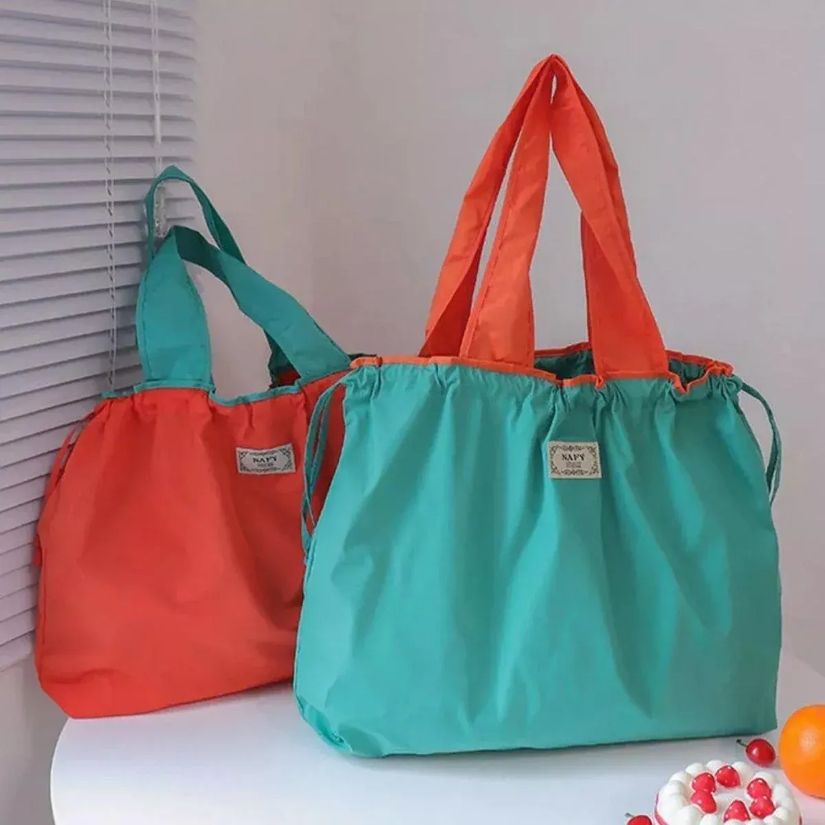 Ultra-Light Foldable Large Capacity Portable Shopping Bag with Drawstring view 14