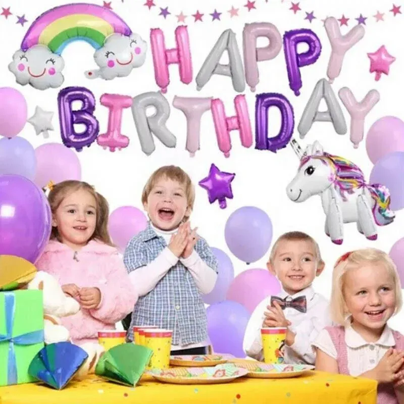 45-50 Pcs Happy Birthday 3D Unicorn Decoration Balloons Diy Decor Party Set - 04 view 4