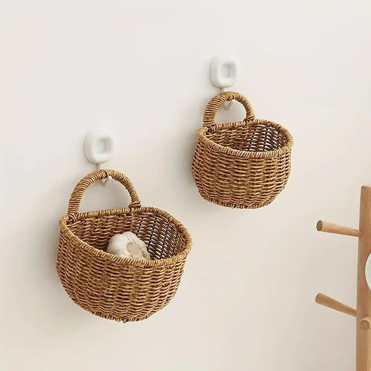 Imitation Rattan Woven Storage Basket Shelf Organizer Wash Rack for Home Decor view 12
