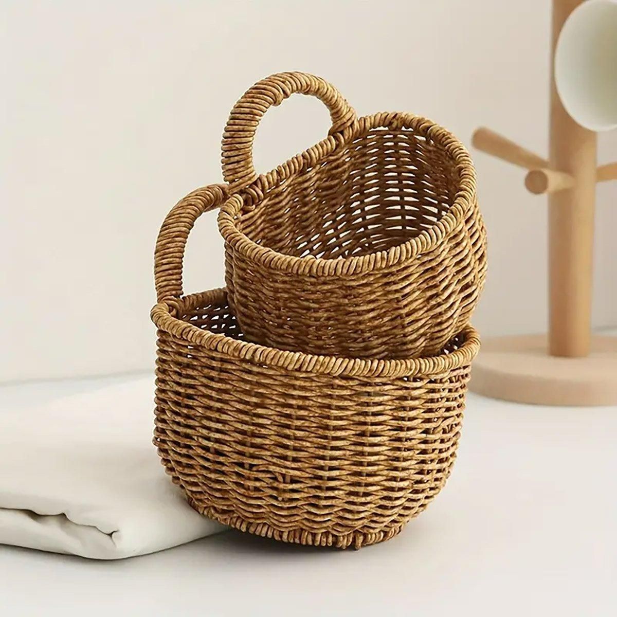Imitation Rattan Woven Storage Basket Shelf Organizer Wash Rack for Home Decor view 14
