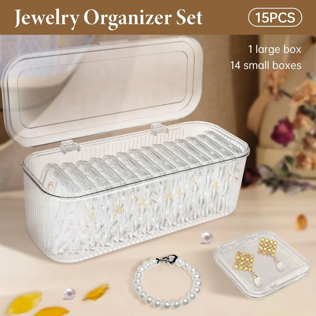 15pcs Transparent Storage Box Jewelry Organizer Bracelet Necklace Anti-Oxidation — image 1