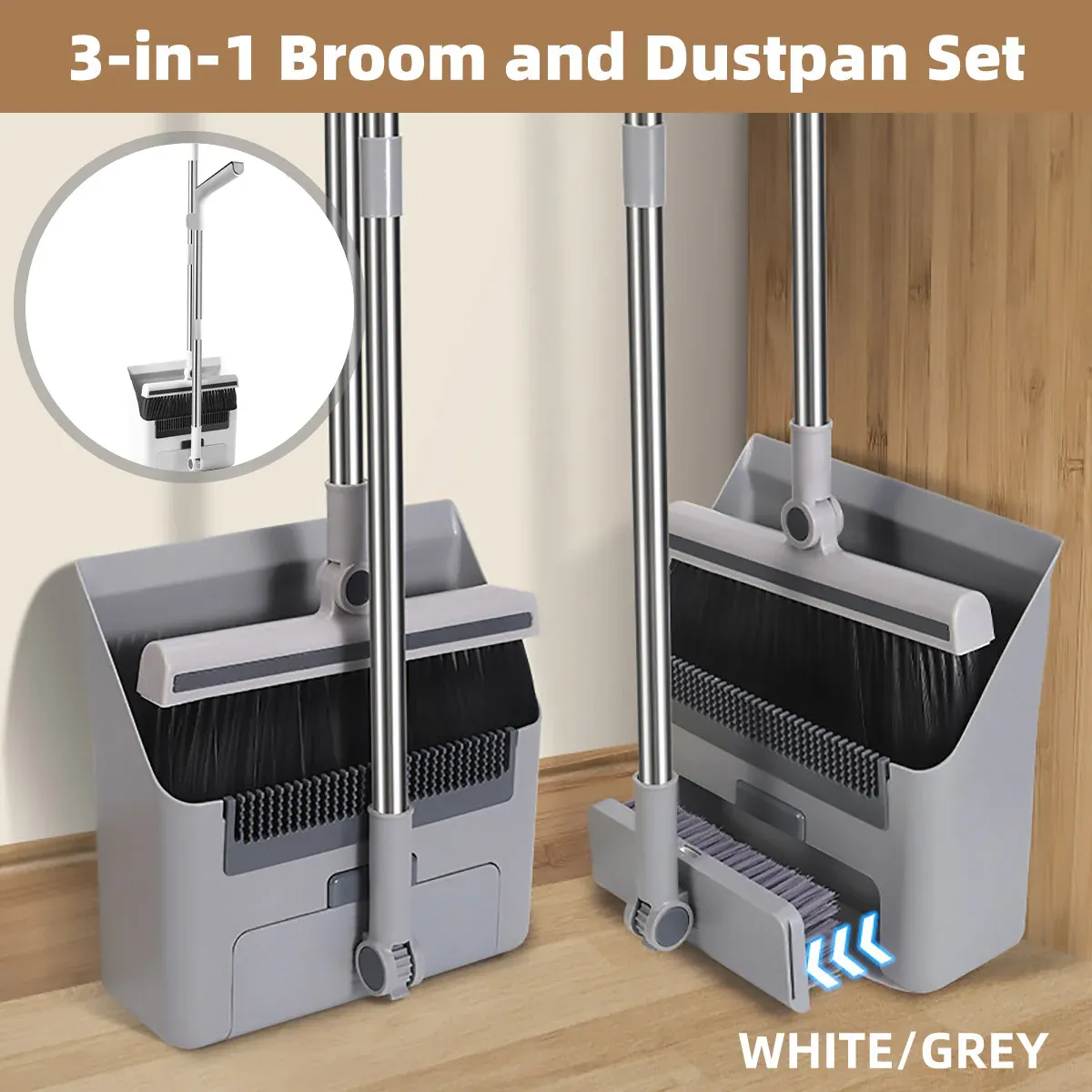 3 in1 Broom Set for Winnowing Brushing Handheld Cleaning Tool Home Kitchen view 2