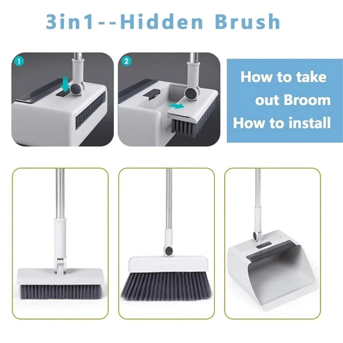 3 in1 Broom Set for Winnowing Brushing Handheld Cleaning Tool Home Kitchen view 6