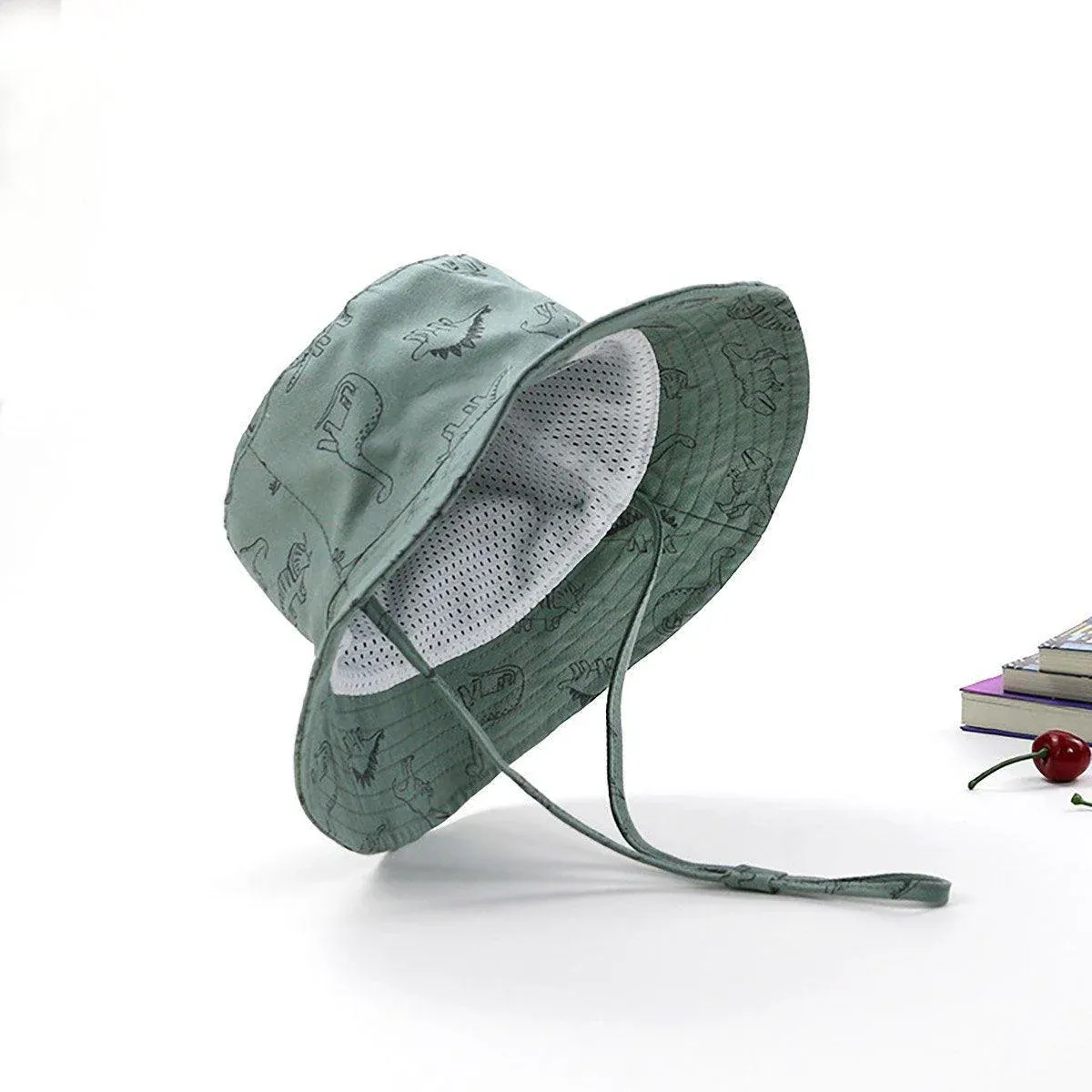 Cartoon Dinosaur Bucket Hat with Wide Brim for Summer Sun Protection - Khaki view 12