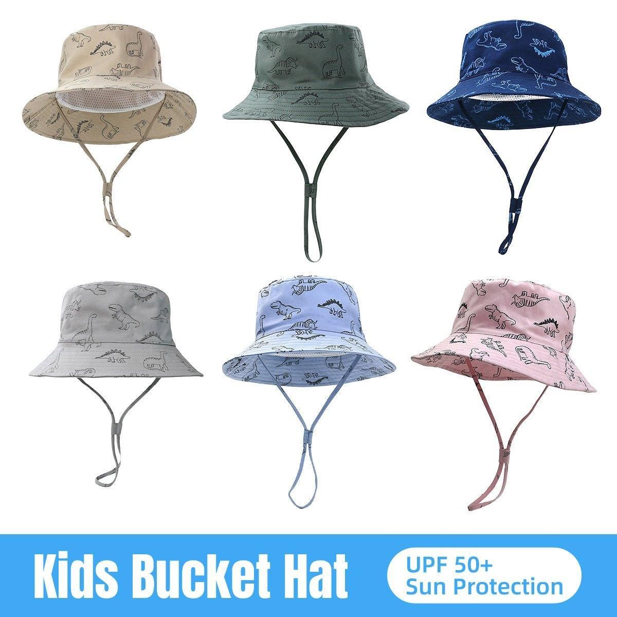 Cartoon Dinosaur Bucket Hat with Wide Brim for Summer Sun Protection - Khaki view 13
