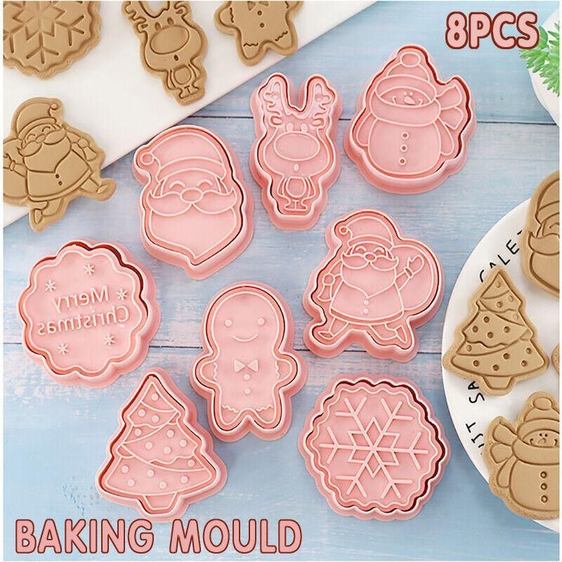 8PCS Christmas Cookie Cutter Set 3D Biscuit Moulds for Baking Fondant Pastry — image 1