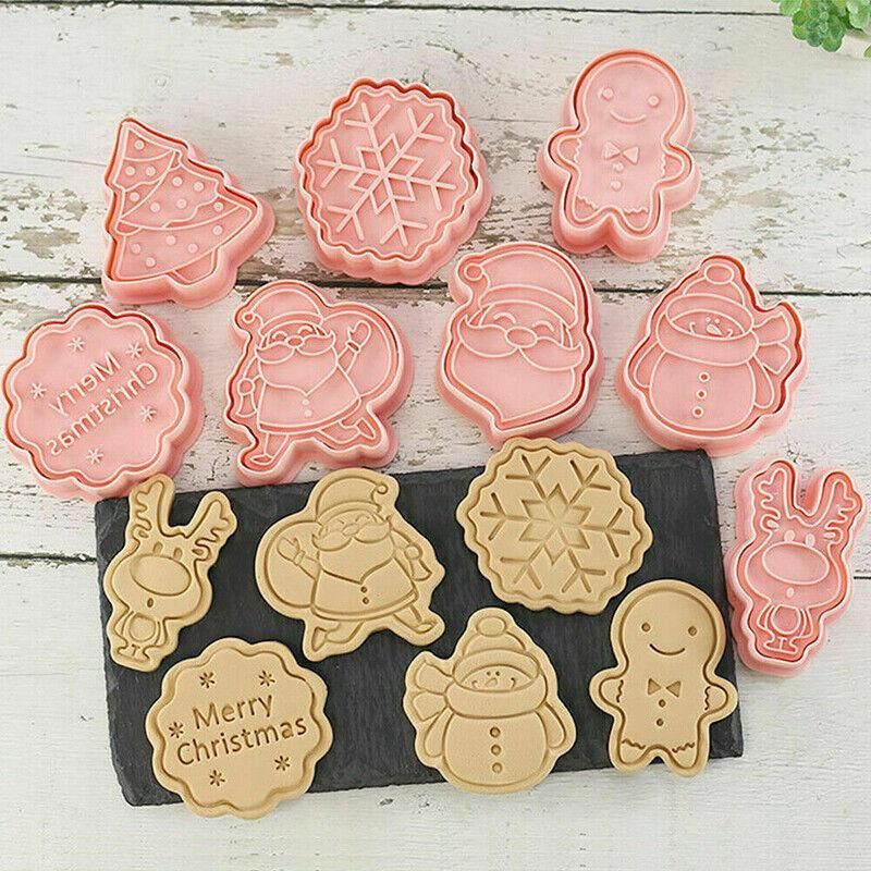 8PCS Christmas Cookie Cutter Set 3D Biscuit Moulds for Baking Fondant Pastry view 4