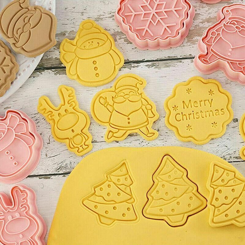 8PCS Christmas Cookie Cutter Set 3D Biscuit Moulds for Baking Fondant Pastry view 6