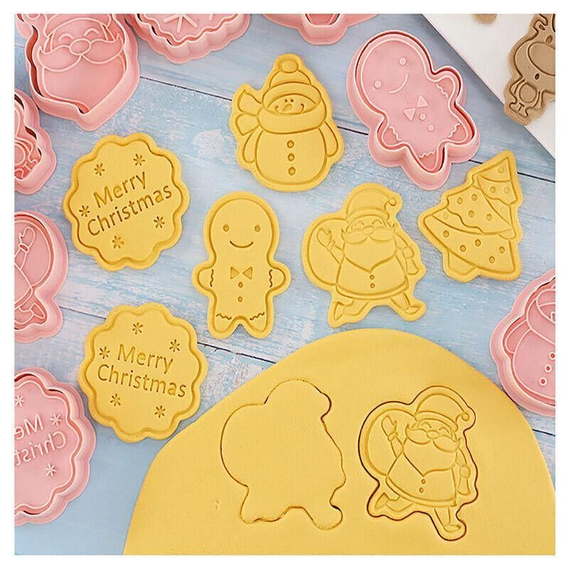 8PCS Christmas Cookie Cutter Set 3D Biscuit Moulds for Baking Fondant Pastry view 9