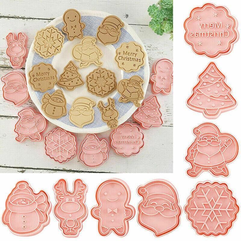 8PCS Christmas Cookie Cutter Set 3D Biscuit Moulds for Baking Fondant Pastry view 10