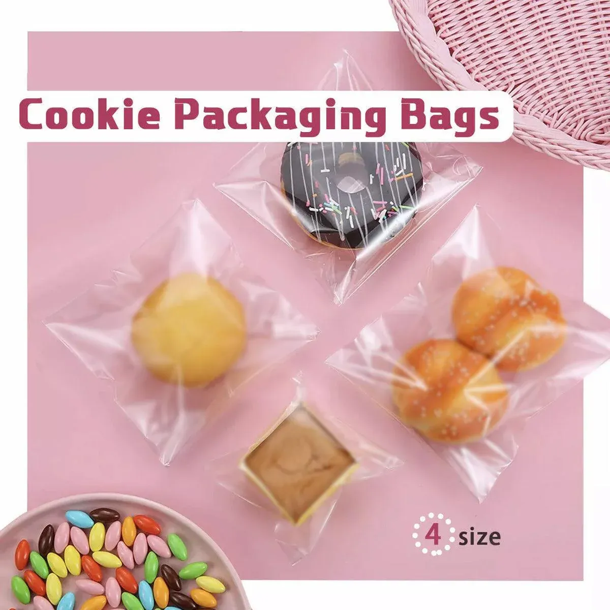 100X Translucent Plastic Candy Packaging Bags Self Adhesive Cookie Biscuit view 2