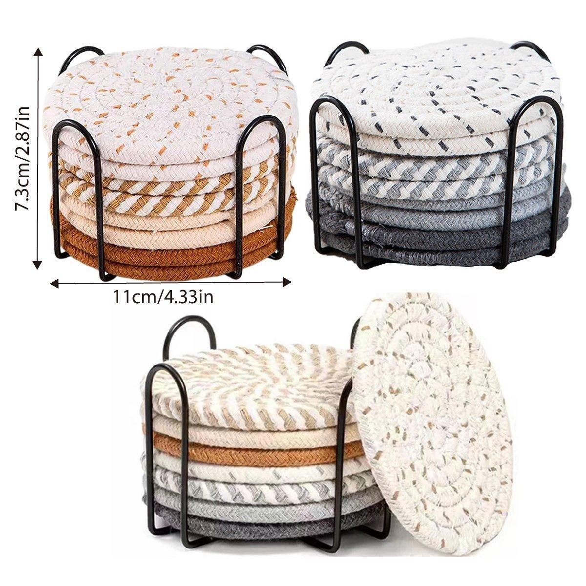 8PCS Round Cotton Woven Coaster Heat Resistant Thick Insulation Dining Table view 4