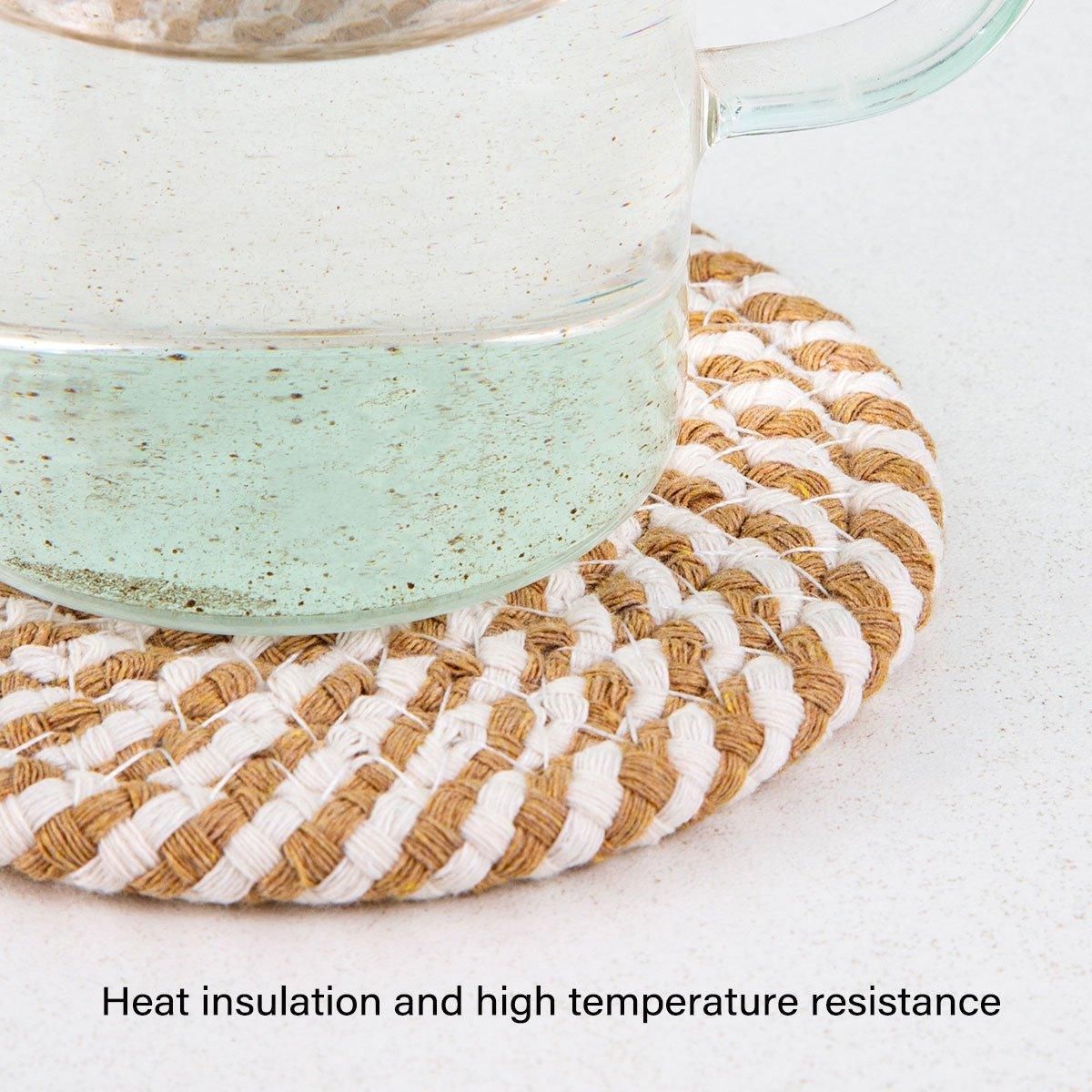 8PCS Round Cotton Woven Coaster Heat Resistant Thick Insulation Dining Table view 10